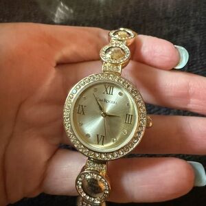 Kim Rogers Gold-Tone Crystal Bracelet Watch